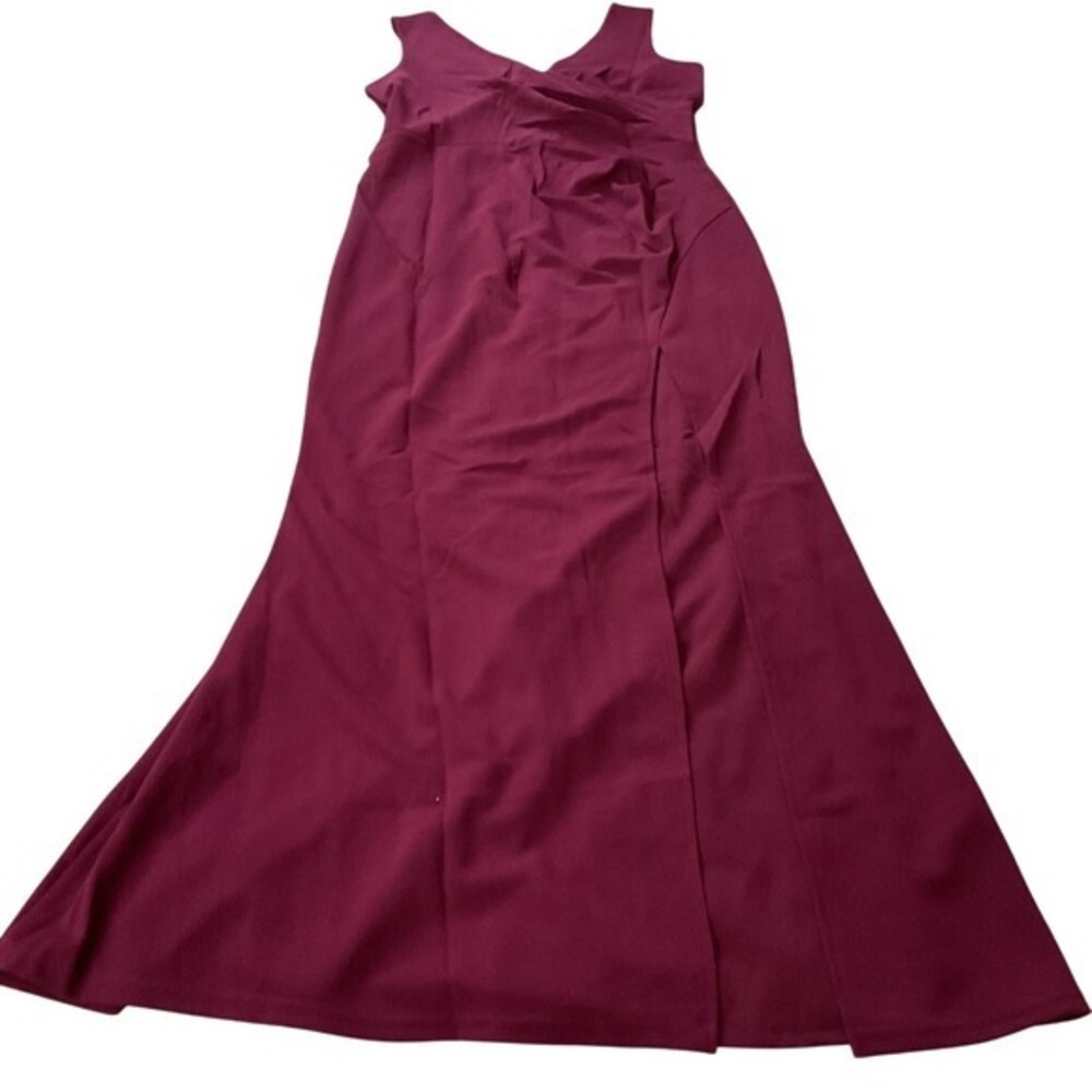 Woosea Womens Burgundy V Neck Sleeveless Pleated Mermaid Maxi Dress L